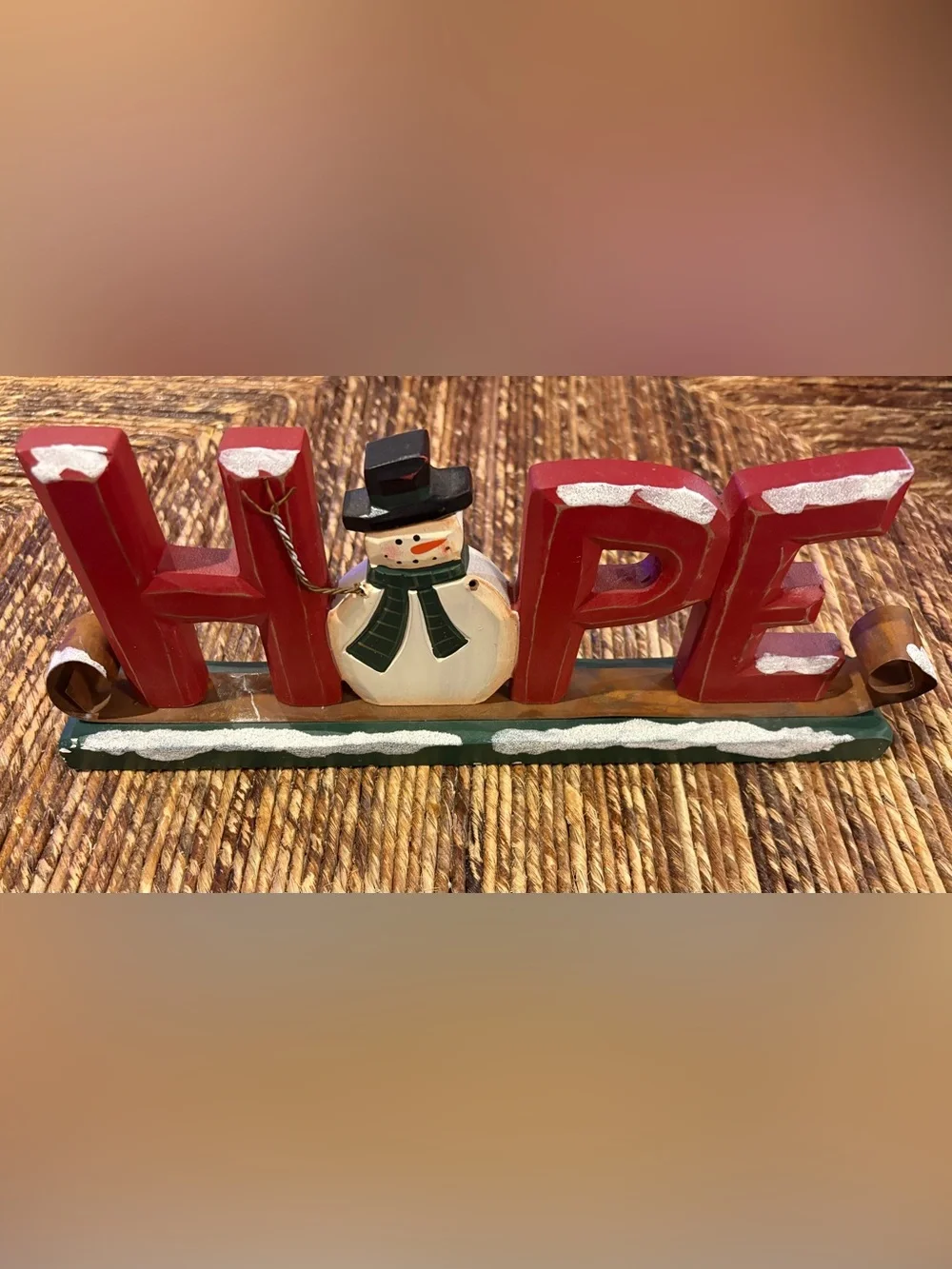Wooden Snowman 'HOPE' Holiday Table Decor